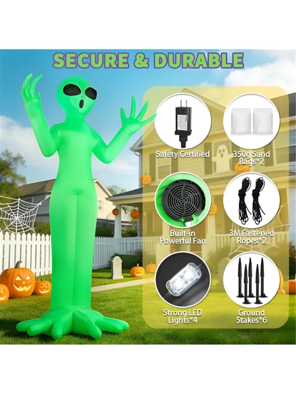 10FT Giant Halloween Inflatables Alien Outdoor Decoration - Picture 5 of 7
